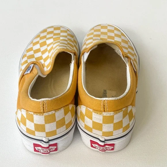 Womens Vans Classic Slip On Checkerboard Yellow White Sneakers Shoes Women's 8.5 - Picture 6 of 6